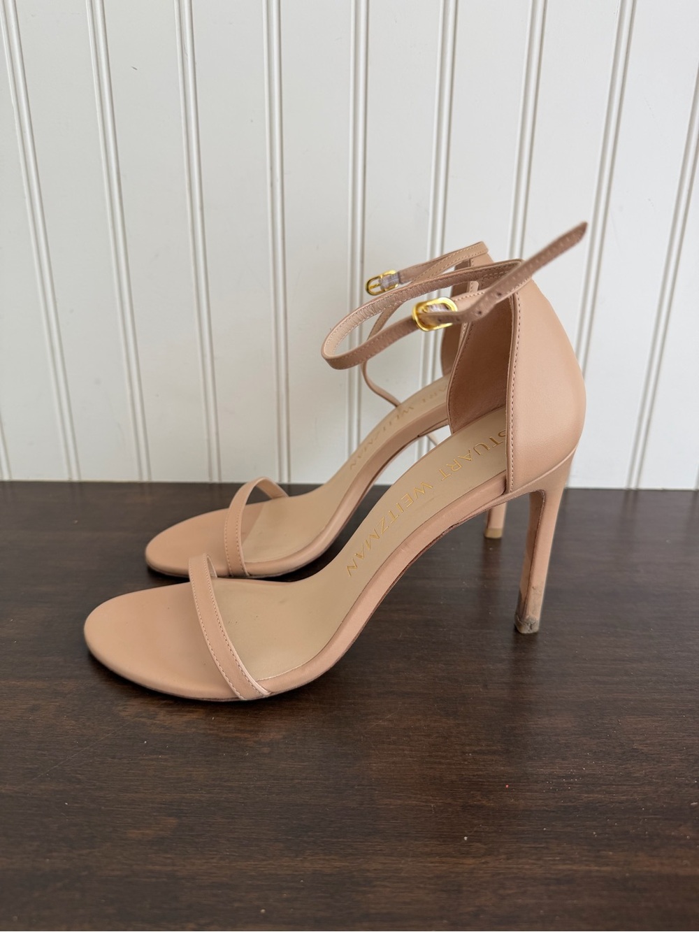 Stuart Weitzman Blush Nude Ankle-Strap Stiletto Sandals